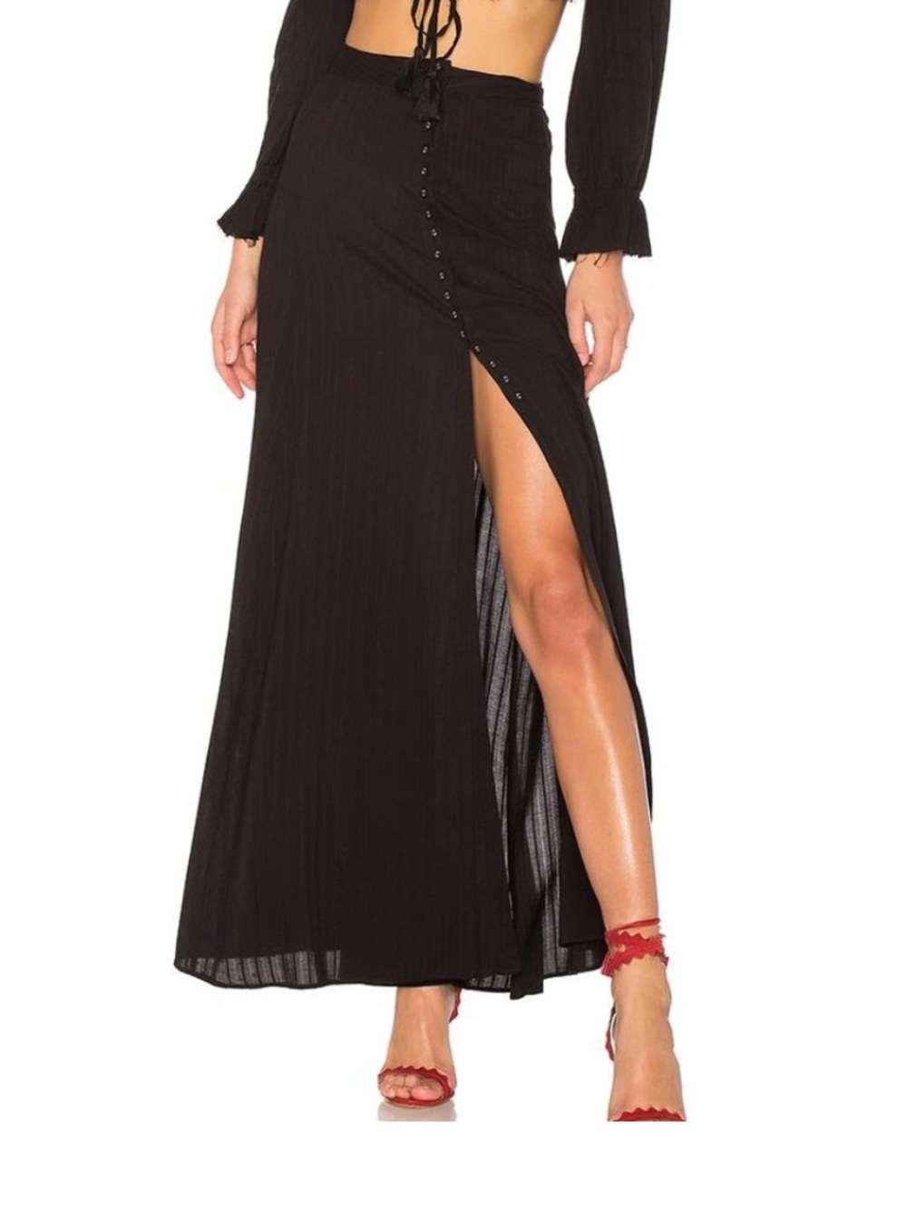 MAJORELLE Revolve Sangria Button Front Maxi Skirt Black